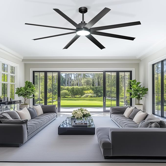 72'' Ceiling Fan with Light - Remote & APP Control, 3 CTT Dimmable, 6 Speed Reversible DC Motor Fan for Shop, Garage, Covered Outdoor, Black
