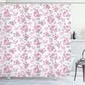Ambesonne Shabby Flora Shower Curtain, Pink Roses with Grey Leaves Garden Bedding with Plants and Spring Blossoms Work of an Art, Cloth Fabric Bathroom Decor Set with Hooks, 69" W x 84" L, Light Pink