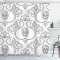 Ambesonne Gothic Shower Curtain, Ornament Skull Goth Skeleton Floral Motifs in Baroque Style Illustration, Cloth Fabric Bathroom Decor Set with Hooks, 69" W x 70" L, Pale Grey