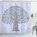Ambesonne Tree of Life Shower Curtain, Doodle Tree Illustration Oriental Harmonious Design Mother Nature, Cloth Fabric Bathroom Decor Set with Hooks, 69" W x 70" L, Blue