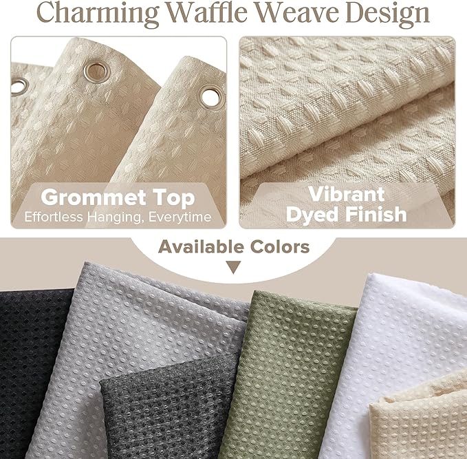 Madison Park Shower Curtain Waffle Weave, Vibrant Dyed, Waffle Shower Curtain 3M Scotchgard Moisture Management, Farmhouse Long Shower Curtains for Bathroom, Long: 72x78 Beige