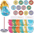 12 Sets Indian Return Gifts for Pooja Bulk Colorful Lotus Incense Holder Metal Incense Sticks Holder with Brocade Bags and Thanks Tags for Pooja Wedding Housewarming Spa Decor