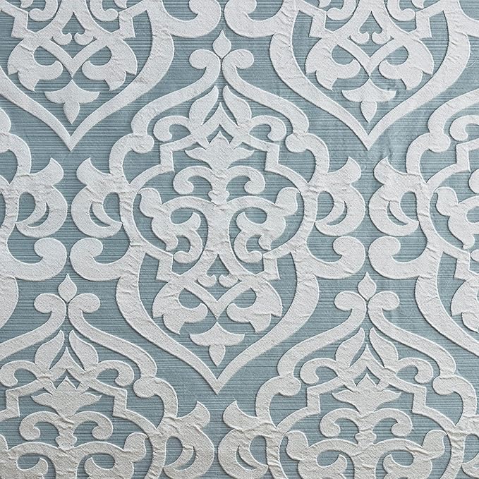 Madison Park Odette Fabric Shower Curtain Luxe Textured Jacquard, Damask Medallion Machine Washable Modern Home Bathroom Decor, Bathtub Privacy Screen, 72" x 72", Aqua/Silver