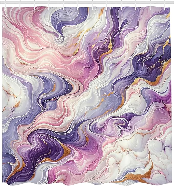 Ambesonne Purple Shower Curtain, Delicate Swirling Lines of Marble Print with Modern Fantasy Colors, Cloth Fabric Bathroom Decor Set with Hooks, 69" W x 70" L, Blush Indigo and Sand Brown