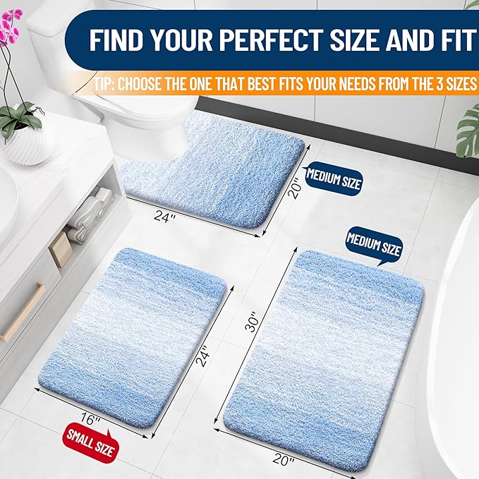 OLANLY Large Bathroom Rugs Mat 54x24, Extra Soft Absorbent Microfiber Bath Rugs, Rubber Backing, Quick Dry, Washable Bath Mats for Bathroom Floor, Tub and Shower, Home Decor Accessories, Light Blue
