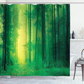 Ambesonne Mystic Shower Curtain, Fantasy Warm Season Springtime Forest Tall Trees Twilight Art Print, Cloth Fabric Bathroom Decor Set with Hooks, 69" W x 70" L, Forest Green
