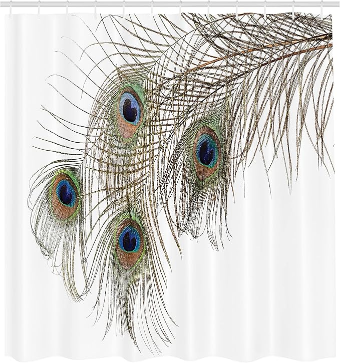 Ambesonne Peacock Shower Curtain, Feather of Peacock Power Rising Out of Theshes Creature, Cloth Fabric Bathroom Decor Set with Hooks, 69" W x 70" L, Green Ivory