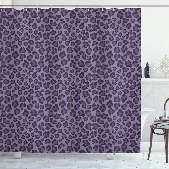 Ambesonne Animal Print Shower Curtain, Leopard Skin Wildlife Safari Design Creative Contemporary Art, Cloth Fabric Bathroom Decor Set with Hooks, 69" W x 70" L, Pale Eggplant