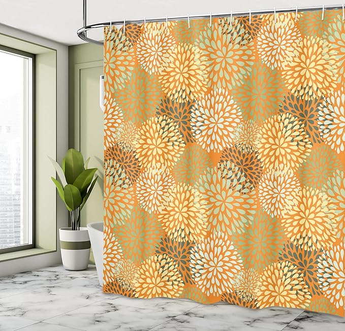 Ambesonne Floral Shower Curtain, Modern Floral Ornate Petals Flourish Traditional Springtime Garden Leaves, Cloth Fabric Bathroom Decor Set with Hooks, 69" W x 70" L, Apricot