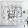 Ambesonne Western Shower Curtain, Country Theme Hand Drawn Illustration of American Wild West Desert with Cowboys, Cloth Fabric Bathroom Decor Set with Hooks, 69" W x 70" L, Light Grey