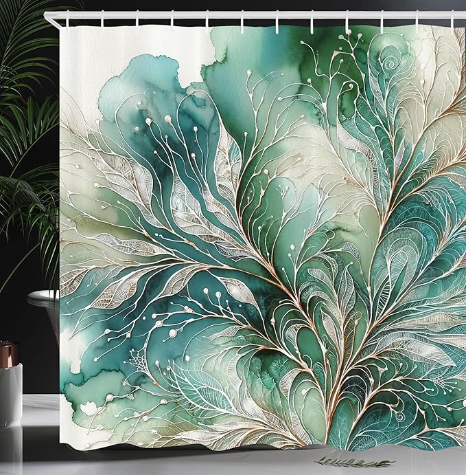 Ambesonne Teal Shower Curtain, Abstract Marble Print Design of Greenery Clouds and Dreamy Leafy Peduncles, Cloth Fabric Bathroom Decor Set with Hooks, 69" W x 70" L, Cadet Blue Dark Khaki