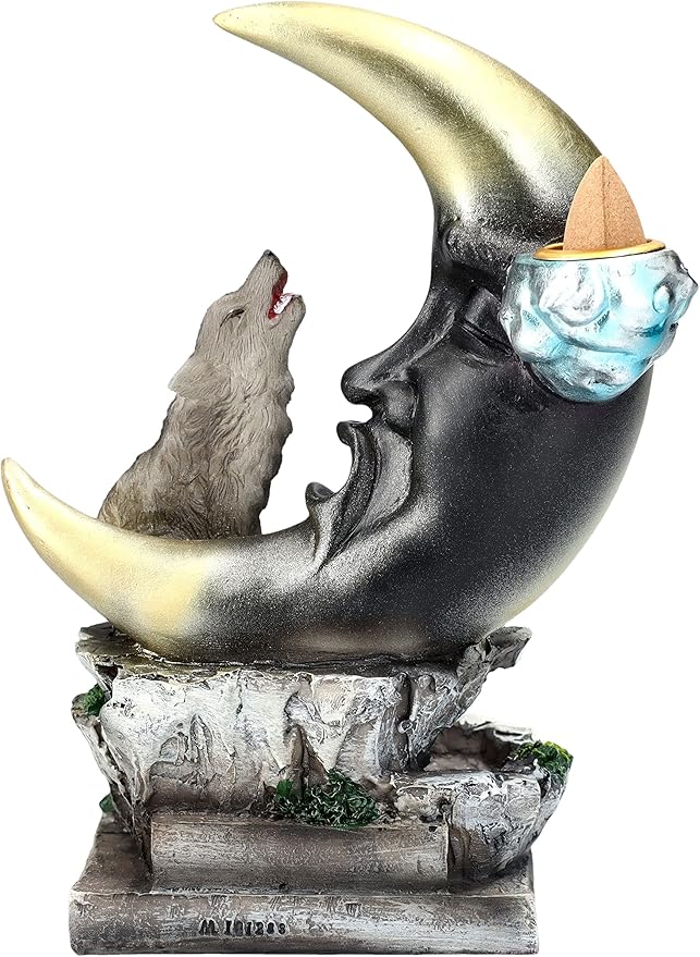 Pacific Giftware Howling Wolf Moon Backflow Incense Burner Fantasy Figurine