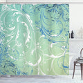 Ambesonne Floral Shower Curtain, Baroque Swirl Branches Curved Flower Leaves Shabby Form Nature Pattern, Cloth Fabric Bathroom Decor Set with Hooks, 69" W x 84" L, Fern Green