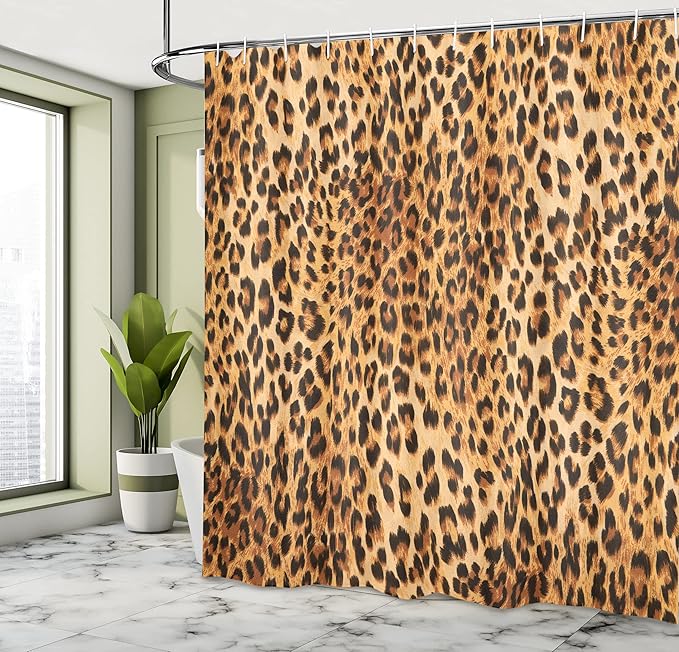 Ambesonne Animal Print Shower Curtain, Wild Animal Leopard Skin Pattern Wildlife Nature Inspired Modern Illustration, Cloth Fabric Bathroom Decor Set with Hooks, 69" W x 84" L, Brown