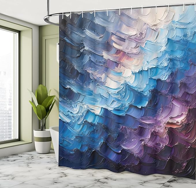 Ambesonne Purple Shower Curtain, Oil Painting Look Print of Abstract Surreal Art with Dreamy Rave Tones, Cloth Fabric Bathroom Decor Set with Hooks, 69" W x 70" L, Pale Lilac and Sea Blue