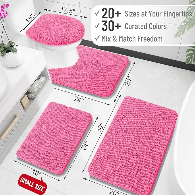 OLANLY Large Bathroom Rugs 50x30, Extra Soft Absorbent Chenille Bath Rugs, Rubber Backing Quick Dry, Machine Washable Bath Mats for Bathroom Floor, Tub and Shower, Home Decor Accessories, Hot Pink