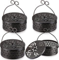 Lallisa Incense Coil Holder Sets, Round Metal Hanging Incense Burner with Handle and Lid, Portable Coil Burner Stand Container for Patio Camping Garden Home Indoor Outdoor Decor(Bronze Color,4 Pcs)