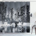 Ambesonne Landscape Shower Curtain, Cityscape New York City in Winter Central Park Snowy Buildings Photo Art, Cloth Fabric Bathroom Decor Set with Hooks, 69" W x 75" L, Dimgrey