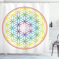 Ambesonne Colorful Shower Curtain, Flower of Life Pattern Radiant Colors Cosmic Dimension Space Forms Print, Cloth Fabric Bathroom Decor Set with Hooks, 69" W x 75" L, White Plum Earth Yellow