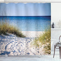 Ambesonne Beach Shower Curtain, Path to The Beach with a Clear Sky and Bushes Grasses Windy Sunny Day by The Peaceful Gulf of Mexico, Cloth Fabric Bathroom Set with Hooks, 69" W x 75" L, White Green