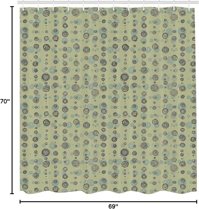 Ambesonne Abstract Shower Curtain, Hand Drawn Sketchy Round Shaped Polka Dots Art Print, Cloth Fabric Bathroom Decor Set with Hooks, 69" W x 70" L, Olive Green Pale Green