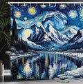 Ambesonne Painting Art Shower Curtain, Abstract Night Scenery with Impressionist Elements Starry Sky Lake, Cloth Fabric Bathroom Decor Set with Hooks, 69" W x 84" L, Royal Blue and Yellow