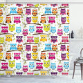 Ambesonne Owls Shower Curtain, Owls in The Forest Woodland Celebration Friendship Togetherness Themed Artwork Print, Cloth Fabric Bathroom Decor Set with Hooks, 69" W x 75" L, Green Magenta