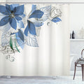 Ambesonne Flowers Shower Curtain, Buds Leaf at The top Left Corner Season Celebrating Theme Illustration, Cloth Fabric Bathroom Decor Set with Hooks, 69" W x 70" L, Azure Blue White
