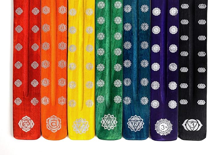 Incense Garden Pack of 7 Stick Incense Holders - 10 inches - Colorful Chakra - Ash Catcher