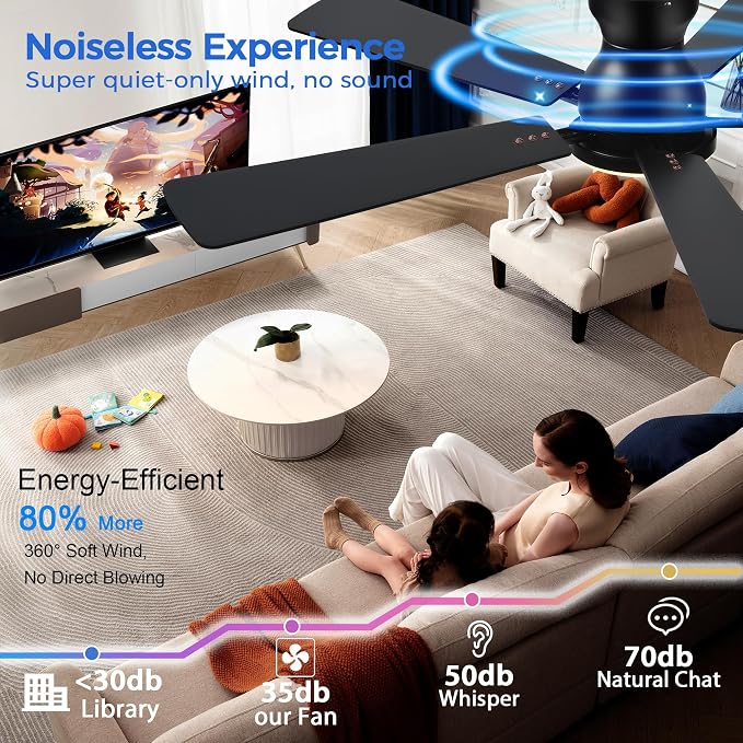 Ayaoty Ceiling Fans with Lights,52 Inch Low Profile Ceiling Fan with Light-Flush Mount Dimmable, Quiet DC Motor for Outdoor Patio,Garage,Bedroom Brown
