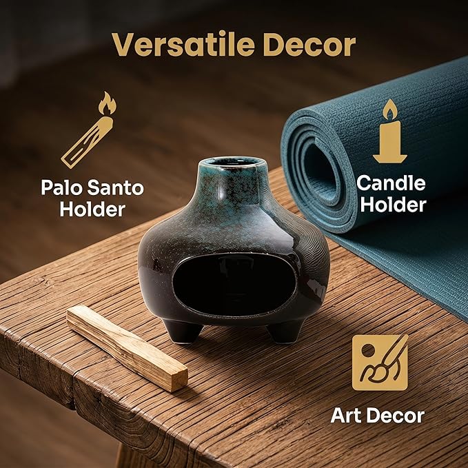 Palo Santo Holder Ceramic,BAOBYAO Blue Palo Santo Burner Incense Holder,Cone Incense Burner Mini Chiminea for Wood Sticks,Aromatic Home Decor for Spiritual Rituals,Yoga,Meditation, 4 * 4 * 4INCH
