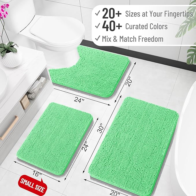 OLANLY Bathroom Runner Rugs 59x24, Soft Absorbent Chenille Bath Rugs, Rubber Backing Quick Dry, Machine Washable Long Bath Mats for Bathroom Floor, Tub and Shower, Home Decor Accessories, Mint Green