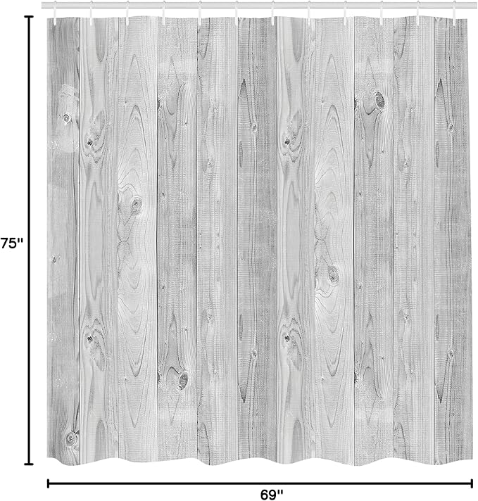 Ambesonne Grey Shower Curtain, Picture of Smooth Oak Wood Texture in Old Fashion Retro Style Horizontal Nature Design Home, Cloth Fabric Bathroom Decor Set with Hooks, 69" W x 75" L, Grey
