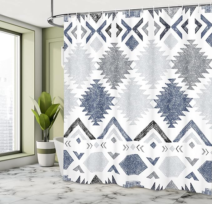 Ambesonne Tribal Shower Curtain, Retro Grunge Maya Latin Mexican Animistic Motifs Hippie Arrows Image, Cloth Fabric Bathroom Decor Set with Hooks, 69" W x 70" L, Black White