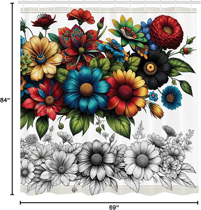 Ambesonne Modern Shower Curtain, Surreal Colorful Floral Huddle with Leaves Featuring Sketchy Botany, Cloth Fabric Bathroom Decor Set with Hooks, 69" W x 84" L, Charcoal Grey Multicolor