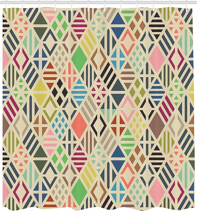 Ambesonne Geometric Shower Curtain, Vintage Rhombuses Rhomb Pattern Old Times Periodic Style Stripes Continuity Art, Cloth Fabric Bathroom Decor Set with Hooks, 69" W x 84" L, Magenta Blue