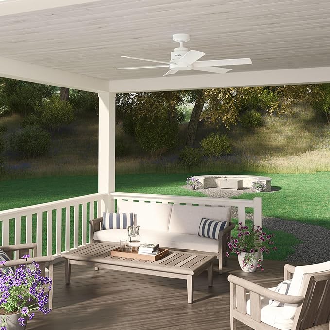 Hunter 52" Kennicott Indoor/Outdoor Ceiling Fan, Wall Control, Fresh White | SureSpeed high velocity airflow and no-light design suit covered patios, porches, bedrooms, or living rooms with easy setup.