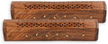 Incense Garden Pack of 2 Incense Stick Holder - Coffin Style - Wood Incense Stick Burner with Vines Inlays (Natural) Handmade with Brass Inlays