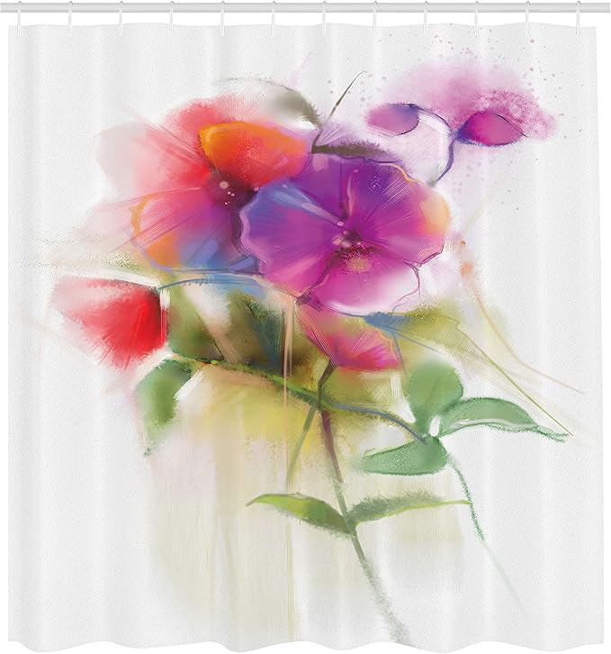 Ambesonne Flower Shower Curtain, Blooming Orchid Spring Bouquet Romance Wedding Themed Natural Beauties Fragrance, Cloth Fabric Bathroom Decor Set with Hooks, 69" W x 75" L, Off White Reseda Green