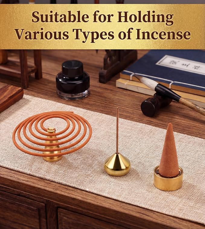 Solid Brass Incense Burner with Qilin Lid,22oz Chinese Feng Shui Handmade Censer,5.5 Inch Brass Incense Burner with 3 Incense Holders for Zen Meditation Altar Decor,Indoor Home Office Décor