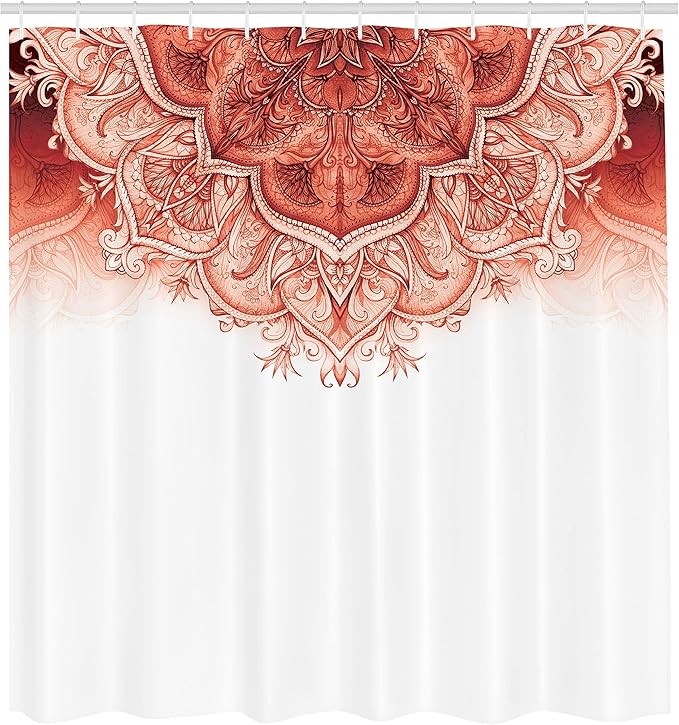 Ambesonne Moroccan Shower Curtain, Floral Art Vintage Style Eastern Architectural Elements Oriental Pattern, Cloth Fabric Bathroom Decor Set with Hooks, 69" W x 70" L, Burnt Sienna