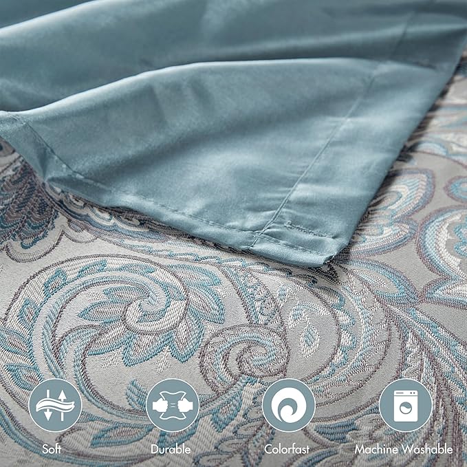 Madison Park Aubrey Shower Curtain Paisley Jacquard Pieced Microfiber Faux Silk Modern Home Bathroom Decorations Bathtub Privacy Screen, Decorative Bathroom, 72" x 72", Teal