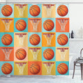 Ambesonne Sports Shower Curtain, Basketball Pattern Equipment NBA Theme Abstract Checked Illustration, Cloth Fabric Bathroom Decor Set with Hooks, 69" W x 70" L, Pale Blue Orange Red
