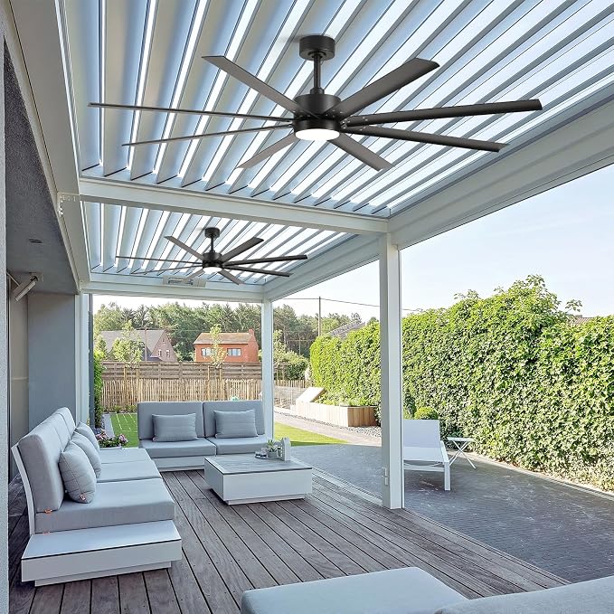 65 Inch Smart Outdoor Ceiling Fan with Light, Waterproof All Weather Wet Rated, Alexa/App/Remote Control, 8 Aluminum Blades, High CFM Quiet DC Motor, for Patio Porch Gazebo, Modern Black Industrial