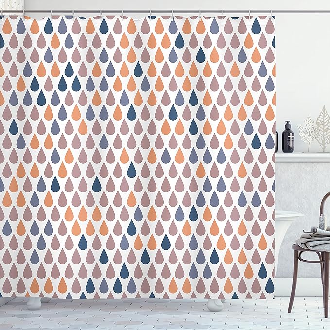 Ambesonne Nature Shower Curtain, Repeated Minimalist Rain Drops Splashes Tears of Earth Air Gravity Image Art, Cloth Fabric Bathroom Decor Set with Hooks, 69" W x 84" L, Dark Peach