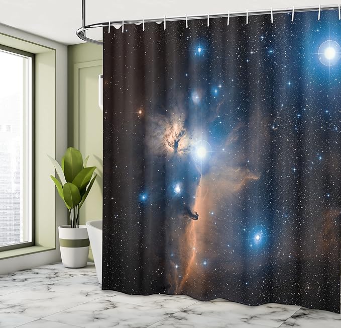 Ambesonne Outer Space Shower Curtain, Nebula Gas Clouds in The Outer Space Image Celestial Mystery Dust Cosmos, Cloth Fabric Bathroom Decor Set with Hooks, 69" W x 70" L, Navy Blue