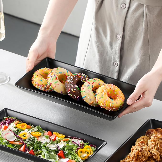 MALACASA 3 Tier Serving Tray, Porcelain Tiered Serving Trays Platters, 12 Inch Serving Stand with Platters,Black Dessert Stand with Collapsible Sturdier Metal Rack,Series PLAT | Tiered Serving Stand for Party, Fruit Tray, Trays for Serving Food, Desser...