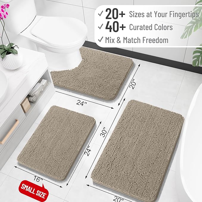 OLANLY Large Bathroom Rugs 47x32, Extra Soft Absorbent Chenille Bath Rugs, Rubber Backing Quick Dry, Machine Washable Bath Mats for Bathroom Floor, Tub and Shower, Home Decor Accessories, Warm Taupe