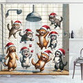 Ambesonne Christmas Shower Curtain, Happy and Cheery Cats Under The Shower Cartoon Kittens in Santa Hats, Cloth Fabric Bathroom Decor Set with Hooks, 69" W x 84" L, Orange Brown Dark Grey