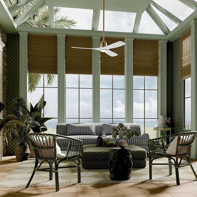 Kichler 54" Volos II 3 Blade Ceiling Fan in Champagne Bronze with Matte White Blades, Easy-to-Install AC Motor, Downrod, 300054-CPZ